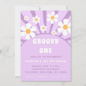 グルーヴィモダンワンレトロサンシャインファースト誕生日 招待状 (正面)