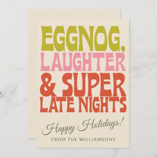 グルーヴィユニークレトロおもしろいエグノグカスタムクリスマス シーズンカード (正面/裏面)