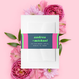 グルーヴィレインボーピンクティール（緑がかった色）ライムグリーンレトロ結婚ズ 招待状ベリーバンド