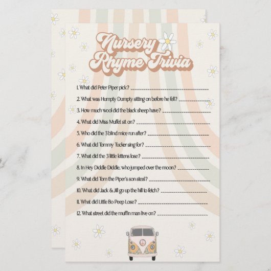 グルーヴィレトロな赤ちゃんシャワー子供部屋韻ゲーム (正面/裏面)