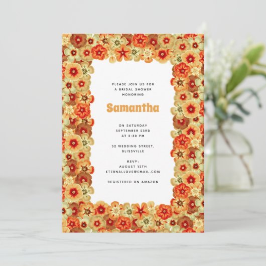 グルーヴィレトロオレンジヒッパイフラワーズブライダルシャワー 招待状 (スタンド正面)