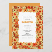 グルーヴィレトロオレンジヒッパイフラワーズブライダルシャワー 招待状 (正面/裏面)