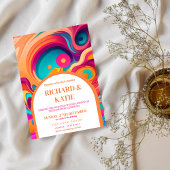 グルーヴィレトロオレンジピンクファンキー抽象芸術結婚ズ 招待状