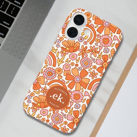 グルーヴィレトロオレンジ花模様モノグラム Case-Mate iPhoneケース