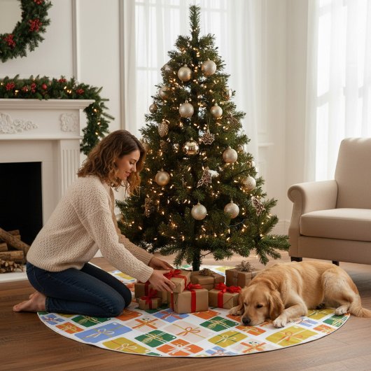 グルーヴィレトロクリスマスフェスティバルカラフルギフト ブラッシュドポリエステルツリースカート