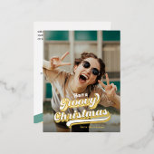 グルーヴィレトロタイポグラフィクリスマス金ゴールド 箔シーズンポストカード (正面/裏面)