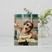 グルーヴィレトロタイポグラフィハッピーニューイヤー 箔シーズンポストカード (立ち正面)