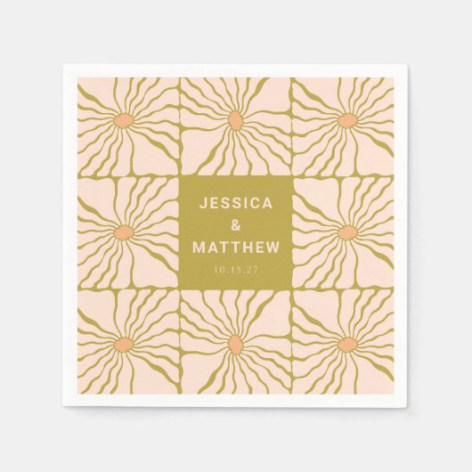 グルーヴィレトロチャートレーズボタニカルカスタムウェディング スタンダードカクテルナプキン (正面)