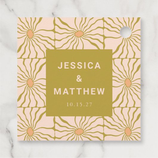 グルーヴィレトロチャートレーズボタニカルカスタムウェディング フェイバータグ (裏面)