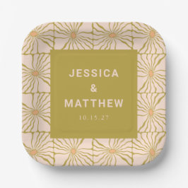 グルーヴィレトロチャートレーズボタニカルカスタムウェディング ペーパープレート