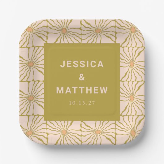 グルーヴィレトロチャートレーズボタニカルカスタムウェディング ペーパープレート (正面)