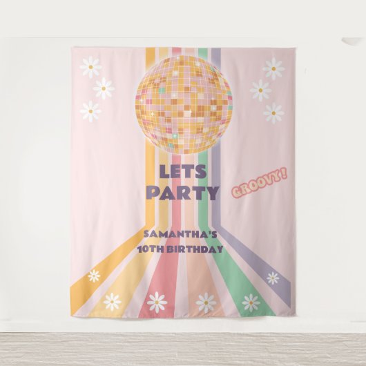 グルーヴィレトロデイジーディスコ誕生日バックドロップ タペストリー (正面)