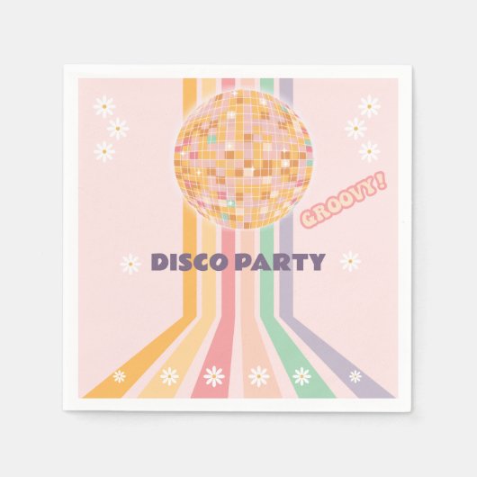 グルーヴィレトロデイジーディスコ誕生日 スタンダードカクテルナプキン (正面)