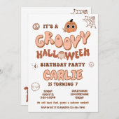 グルーヴィレトロハロウィーン誕生日パーティー、任意の年齢 招待状 (正面/裏面)
