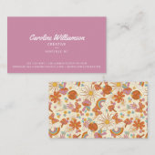 グルーヴィレトロパープルピースフラワーズトレンディー 名刺 (正面/裏面)