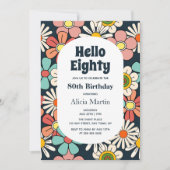グルーヴィレトロヒッパイフラワーハローエイティ誕生日 招待状 (正面)