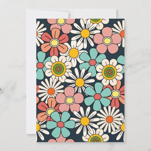 グルーヴィレトロヒッパイフラワーハローエイティ誕生日 招待状 (裏面)