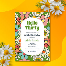 グルーヴィレトロヒッパイフラワーハローサーティ誕生日 招待状