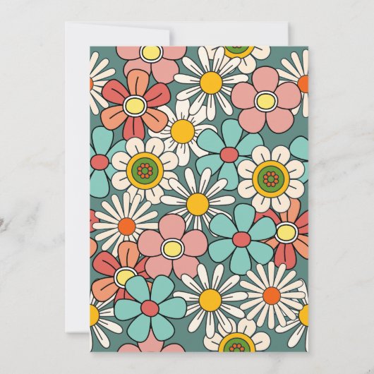 グルーヴィレトロヒッパイフラワーハローフィフティ誕生日 招待状 (裏面)