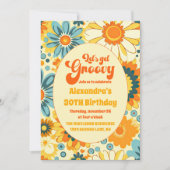 グルーヴィレトロヒッピーフローライエローオレンジ誕生日 招待状 (正面)