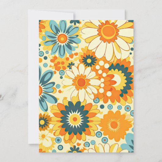 グルーヴィレトロヒッピーフローライエローオレンジ誕生日 招待状 (裏面)