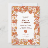 グルーヴィレトロヒッピーフローラピンクオレンジベビーシャワー 招待状 (正面)