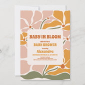 グルーヴィレトロヒッピーフローラピンクオレンジベビーシャワー 招待状 (正面)
