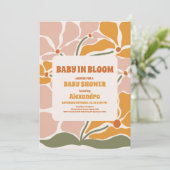 グルーヴィレトロヒッピーフローラピンクオレンジベビーシャワー 招待状 (スタンド正面)