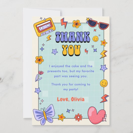 グルーヴィレトロヒッピー誕生日サンキューカード 招待状 (正面)