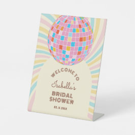 グルーヴィレトロピンクディスコボールブライダルシャワーへようこそ 台座サイン