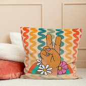 グルーヴィレトロピースサインフラワーレインボー クッション