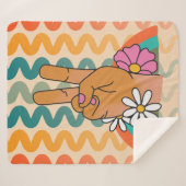 グルーヴィレトロピースサインフラワーレインボー シェルパブランケット (正面(横))