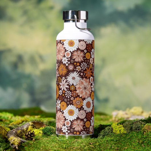 グルーヴィレトロフラワーガーデンパターン ウォーターボトル (アウトドア)