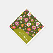 グルーヴィレトロフラワーズオリーブブライダルシャワーカスタムNa スタンダードカクテルナプキン (角)