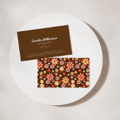 グルーヴィレトロブラウンオレンジボタニカルフラワーズトレンディー 名刺