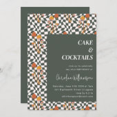 グルーヴィレトロボホチェッカーボードバースデーパーティー 招待状 (正面/裏面)
