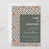 グルーヴィレトロボホチェッカーボード40th誕生日パーティー 招待状 (正面)