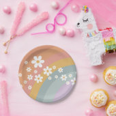 グルーヴィレトロレインボーアンドデイジー紙プレート ペーパープレート (パーティー)