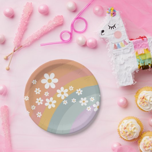 グルーヴィレトロレインボーアンドデイジー紙プレート ペーパープレート (パーティー)