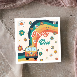 グルーヴィレトロレインボーバースデーパーティナプキンス スタンダードカクテルナプキン