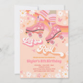 グルーヴィレトロレインボーローラスケートで滑る誕生日パーティー 招待状 (正面)