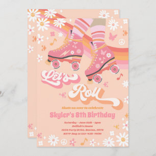 グルーヴィレトロレインボーローラスケートで滑る誕生日パーティー 招待状