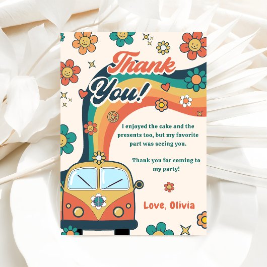 グルーヴィレトロレインボー誕生日サンキューカード 招待状