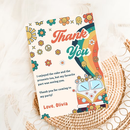 グルーヴィレトロレインボー誕生日サンキューカード 招待状