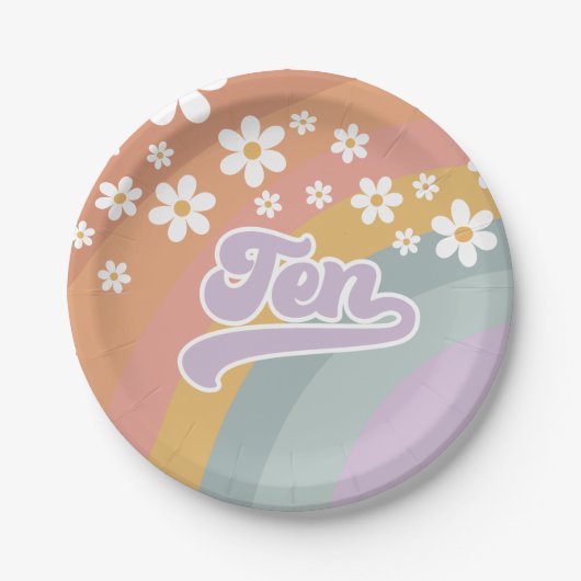 グルーヴィレトロレインボー10th誕生日紙プレート ペーパープレート (正面)