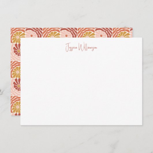 グルーヴィレトロローズウッドクレー植物学パーソナライズされた ノートカード (正面/裏面)