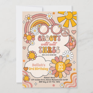 グルーヴィワイルド&スリーフラワーパワーレインボー誕生日 招待状