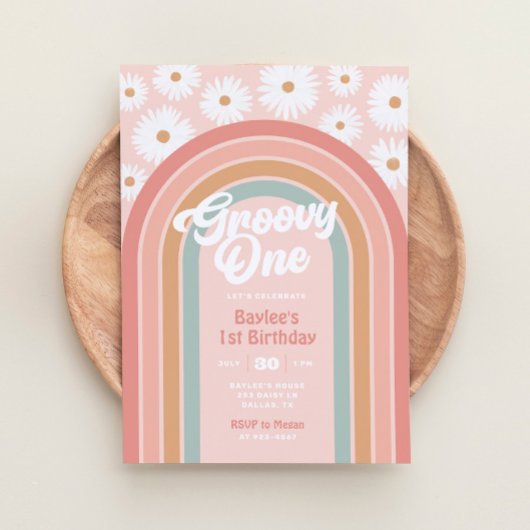 グルーヴィワンボホレトロデイジー1st誕生日パーティー 招待状