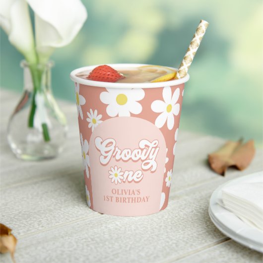 グルーヴィワンボホレトロデイジー1st誕生日パーティー 紙コップ (インサイチュ)