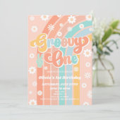 グルーヴィワンレインボーデイジーレトロ1st誕生日パーティー 招待状 (スタンド正面)